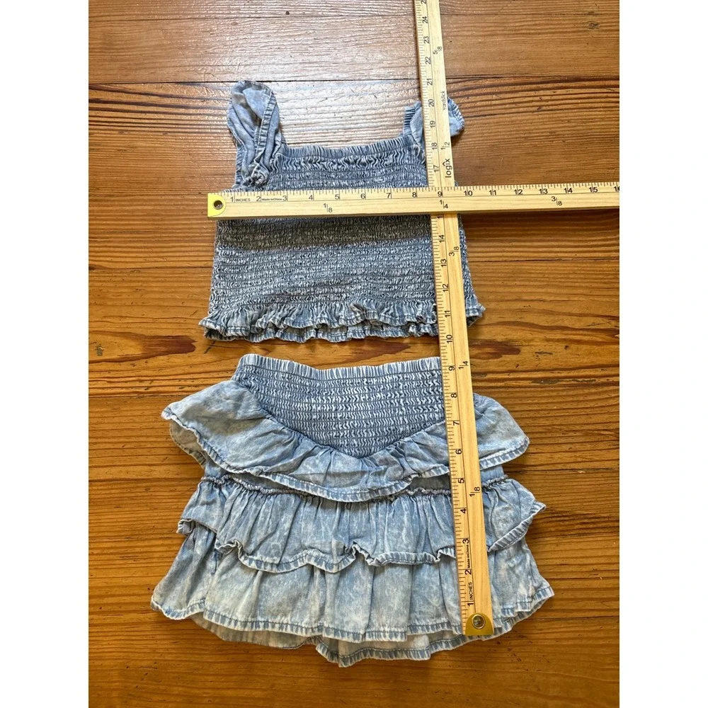 Wonder Nation Skort Set Kids Blue Acid Wash Smocked‎ Ruffle Boho SIZE 2T